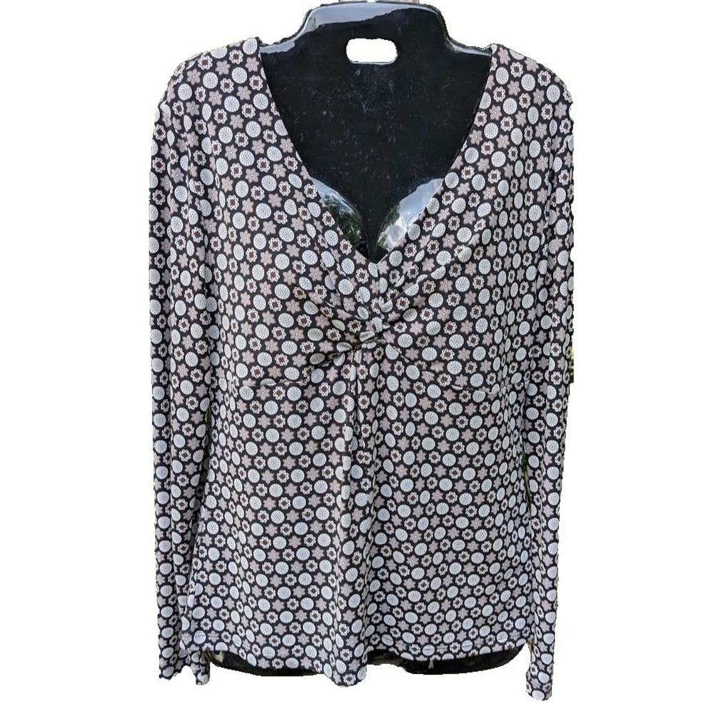 Womens Top Vintage Y2K 90s Style Babydoll Long Sleeve Dark Preppy Deep V Earthy